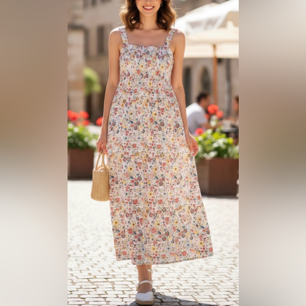 True craft multi floral maxidrees size OX spaguetti strap smocked empresa waist